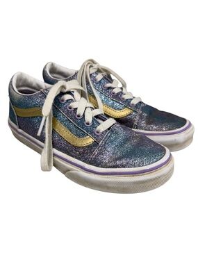 Vans Old Skool Glitter Sneakers Kids Size 3 Blue Purple Gold Sparkle GUC